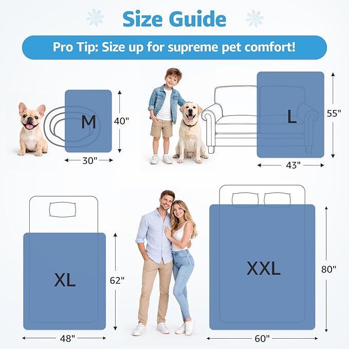 Cooling Blanket for Dogs, 0.4 Q-MAX Pets Cooling Comforter Throw for Bed Cover, Summer Blanket for Large Dogs Washable, Soft Lightweight Cold Mats for Pet Hot Weather (60"×80"/Deep Blue)