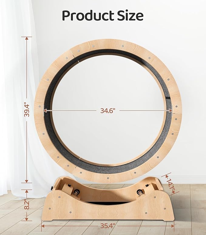 39.4" Wooden Cat Running Wheel - Low Noise Exercise Wheel for Large Indoor Cats