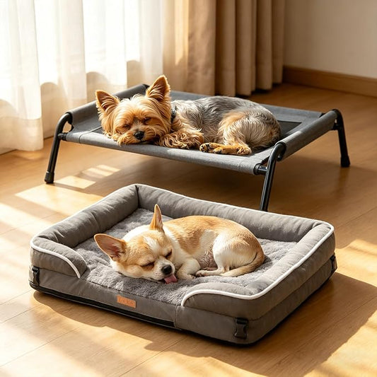 Lekereise Outdoor Elevated Dog Beds for Small Dogs, Portable Indoor & Outdoor Cooling Raised Cot Pet Hammock Bed with Skid-Resistant Feet, Frame with Breathable Mesh