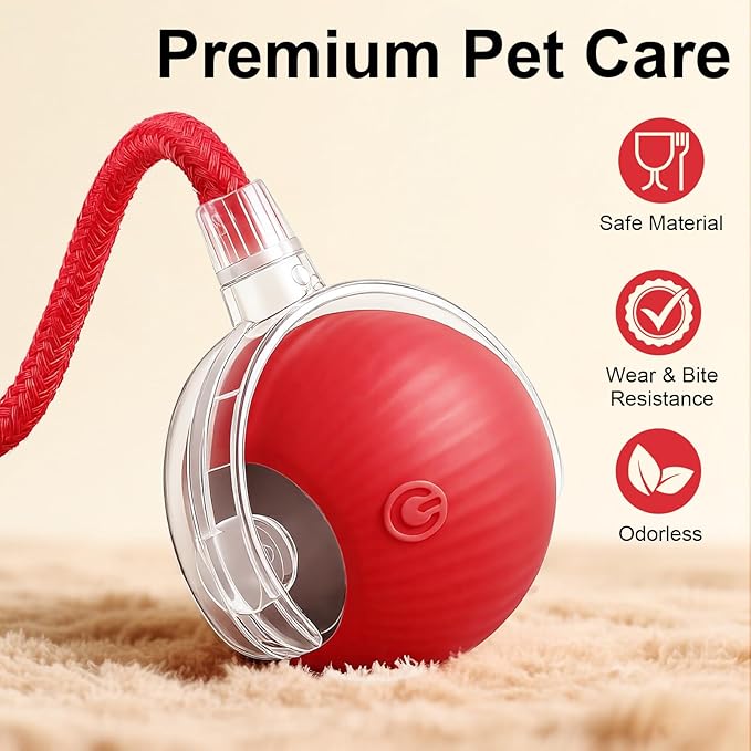 Smart Interactive Automatic Electric Rolling Moving Rechargeable Motion Activated Self Solo Play Electronic Stimulation Chase Teaser Ball Toy with Rope for Indoor Bored Adult Cat and Dog, Yellow