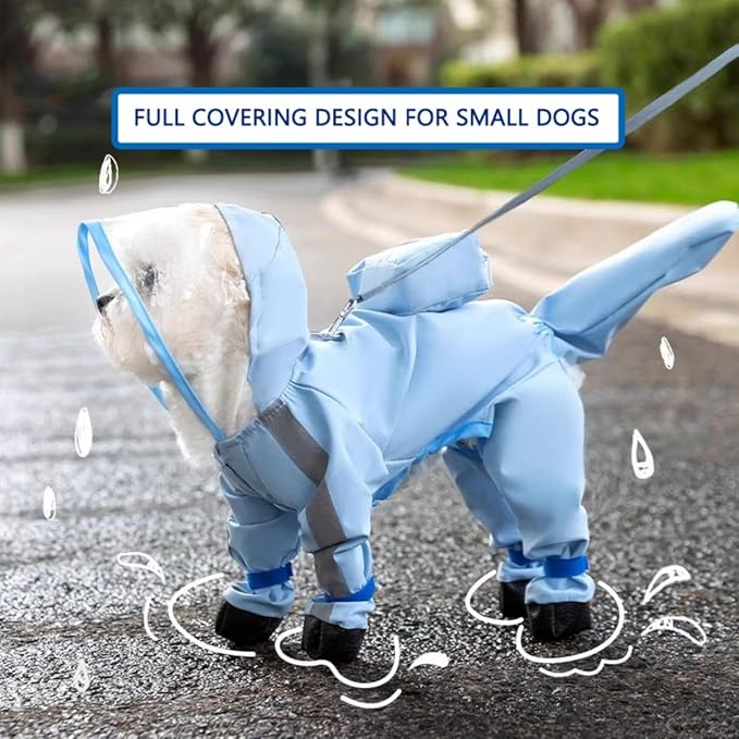 Small Dog Raincoat, Tail Protect Feet Cover Waterproof Dog Rain Jacket Rain Coat for Puppy Small Dogs(Blue,L)