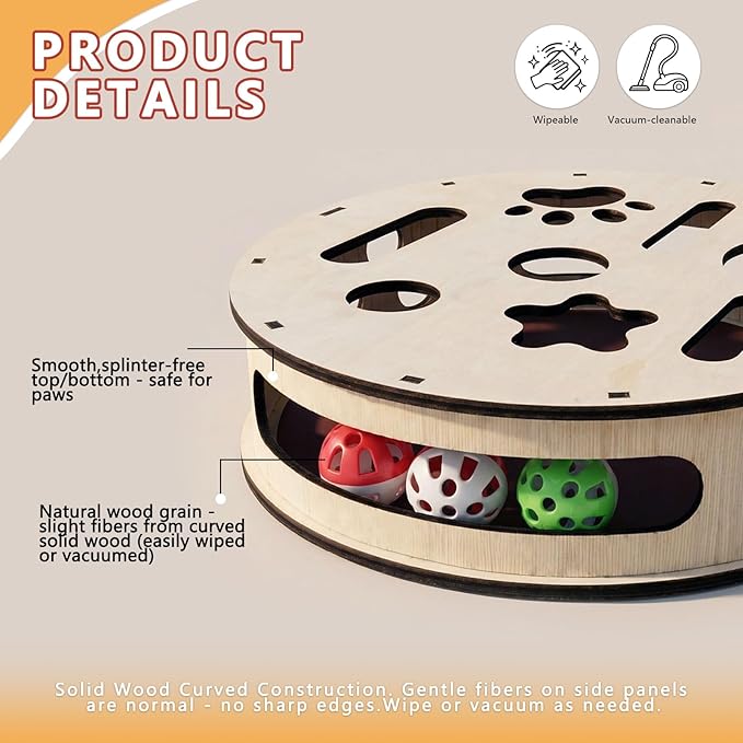 Large Cylindrical Cat Nail File Box, Wooden Cat Scratch Puzzle Box with Sandpaper & Bells, Interactive Cat Scratcher, Stress-Free Nail Trimming for Indoor Cats