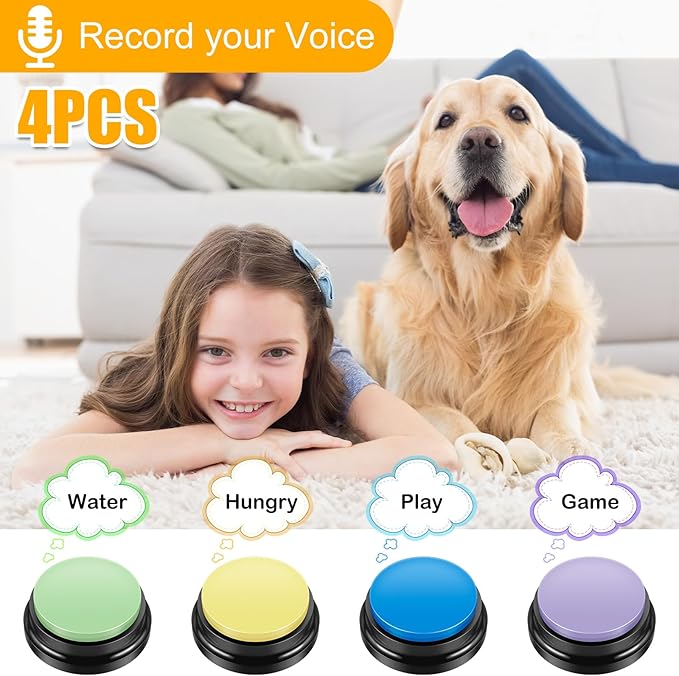 4Pcs Dog Button Pet Communication Button Pet Training Buzzer Battery Operated Recordable Small Clear Talking Portable Dog Talking for Cat Training Office Home(Figure Combination Set)