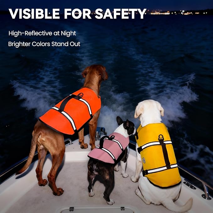 VIVAGLORY Rip Stop Dog Life Vest, Swimming Vest with Handle, Buoyancy for Doggy Puppy, Dog Life Jacket for Swimming & Boating, XL, Yellow