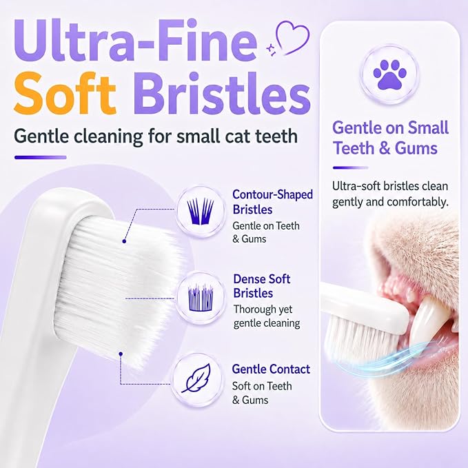 Cat Toothbrush for Daily Teeth Cleaning & Oral Care – Soft Bristle Dental Brush with Compact Head, Gentle for Cats & Kittens, Easy Daily Brushing Tool, Loved by Vets and Fur Babies