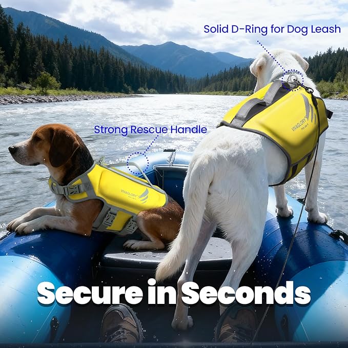 VIVAGLORY High Buoyancy Dog Life Vest, Swimming Vest with Handle, Dog Life Jacket for Swimming & Boating, Buoyancy for Puppy Doggy, L, Yellow