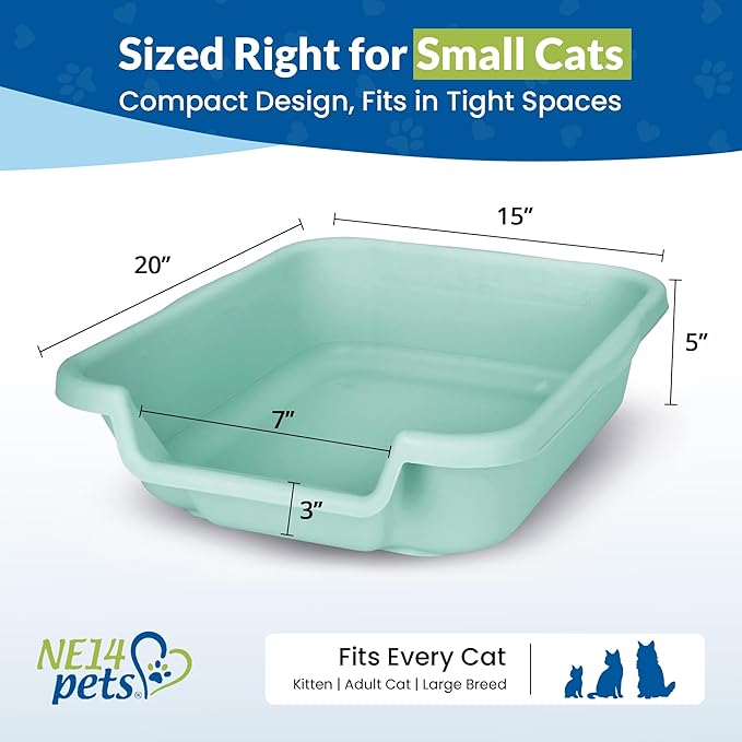 KittyGoHere Senior Cat Litter Box, Small Litter pan with Long-Handle Jumbo Scoop, Open Top Low Entrance Kitty Litter Box, Lightweight Low Entry Litters Box, Durable, Made in USA (Apple Green)