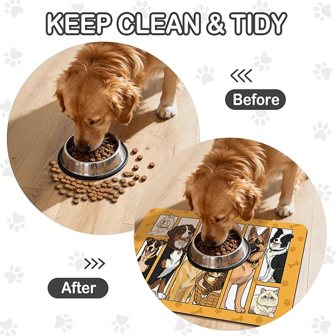 Dog Food Mat for Pet Cat Food Mat, Cute Absorbent Quick Dry Dog Bowl Mats for Food and Water, Non-Slip Cat Pet Feeding Mats for Floor Placemats 12"x20"