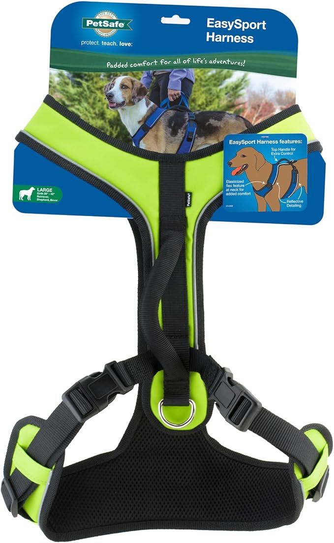 PetSafe EasySport Dog Harness Adjustable, Padded Dog Harness with Control Handle and Reflective Piping Large, Apple Green