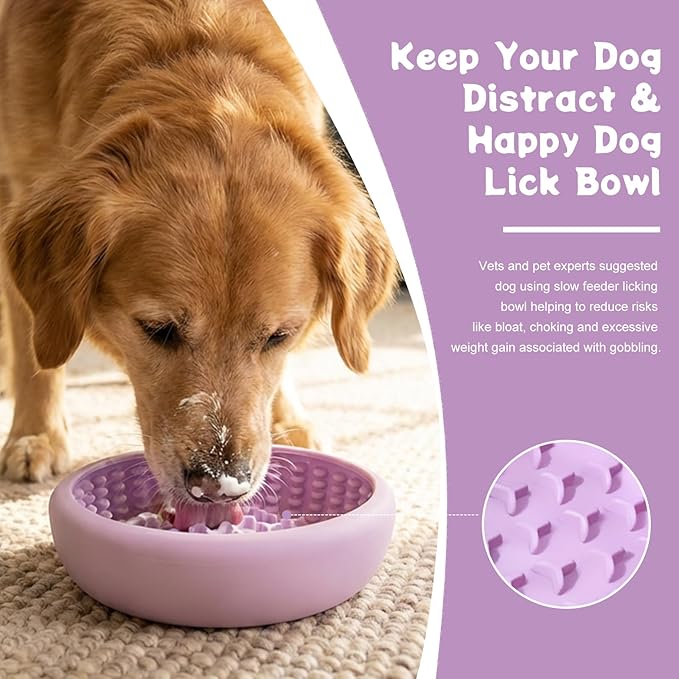 Slow Feeder Dog Lick Bowl,Freeze Silicone Feeding Dogs Licking Bowls for Anxiety Relief,Non-Slip Enrichment Puzzle Pet Treat Dispenser for Distraction, Lick Mat Pads for All Dogs Cats(Purple, Small)
