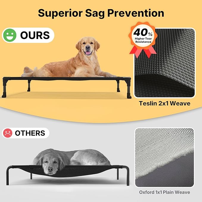Veehoo Outdoor Elevated Dog Bed for Large Dogs, Cooling Raised Dog Cot Off Ground Hammock Pet Beds with Breathable Mesh, No-Slip Feet, 50"x32", Beige Coffee