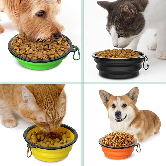 6 Pack Collapsible Dog Bowl Travel Portable Pet Bowls [12oz],Expandable Foldable Food Water Feeding Dishes for Traveling Hiking Walking,with Carabiners