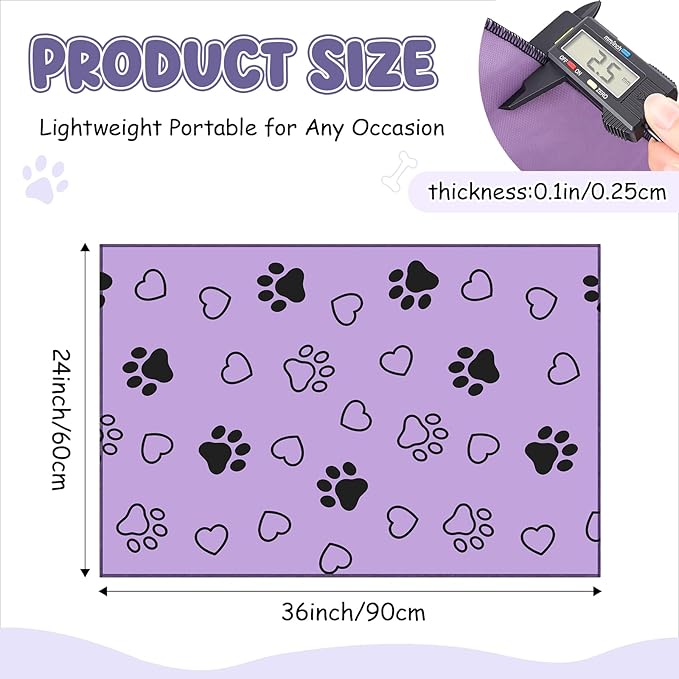 AceOrbit 1 Pack 24x36 Inch Non-Slip Dog Grooming Mat for Table Dog Vet Mat Black and Purple Pet Paw Print Grooming Pad for Cat Pet Checkups Rehabilitation Bath, Waterproof and Easy to Clean