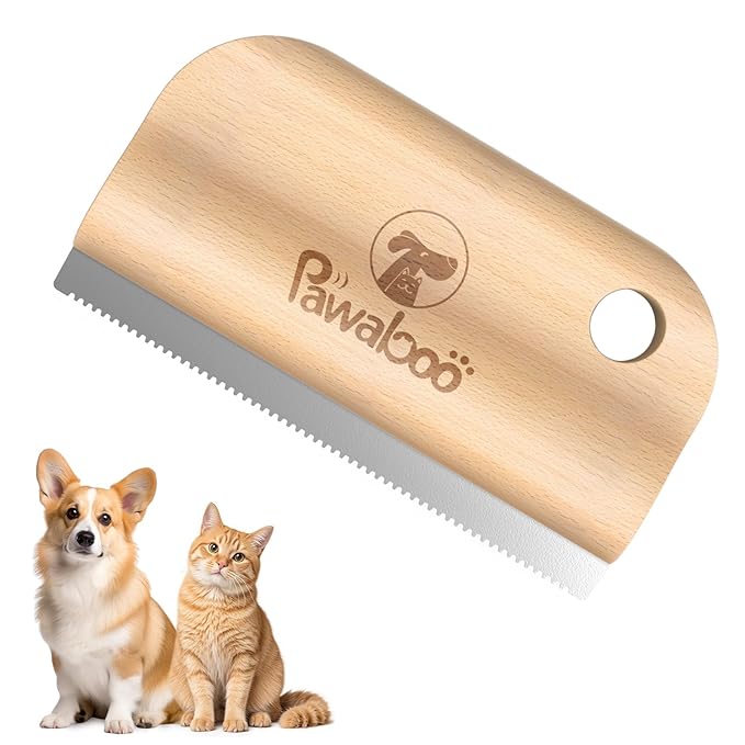 Pawaboo Deshedding Brush for Dogs & Cats, Dog Hair Removal Comb with Ergonomic Gripping, Wooden Grooming Shedding Brush for Short Hair Dogs and Cats, Hangable Pet Cleaning Comb Supplies, 5.1 Inch