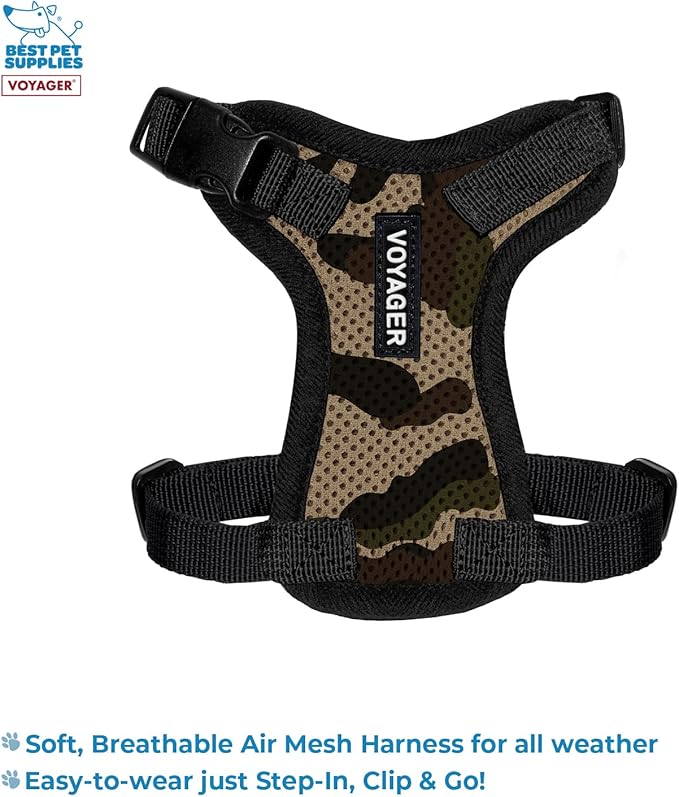 Best Pet Supplies Voyager Step-in Lock Pet Harness w Reflective Pet Leash Combo Set with Neoprene Handle 5ft - Supports Small, Medium and Large Breed Puppies/Cats - Army/Black Trim Set, XXXS
