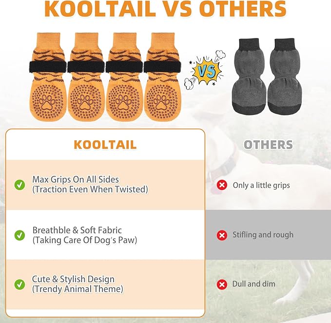 KOOLTAIL Anti Slip Dog Socks to Prevent Licking Paws,Dog Shoes for Hot Pavement & Hardwood Floors,Durable Soft Double Sided Grippy Socks for Small Medium Large Dogs, Traction Control for Senior Dogs