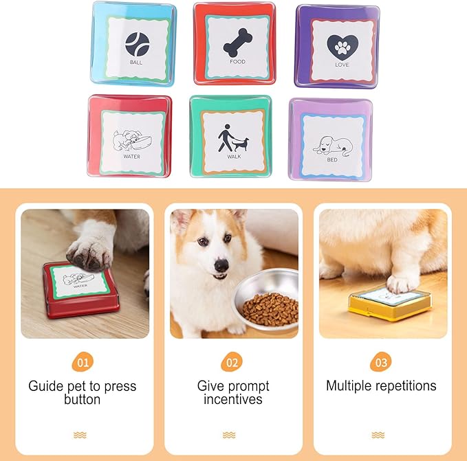 Dog Communication Buttons Dog Talking Speech Buttons 6PCS Recordable Pet Training Buzzers Set with 6 Colors Rechargeable for Interactive Fun and Bonding