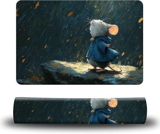 Dog Food Mat, 15.7" x 23.6" Absorbent Pet Feeding Mat for Food and Water, Waterproof Diatom Mud Pet Placemat with Non-Slip Rubber Backing, Cat Bowl Mat for Floors - Hamster Raindrops