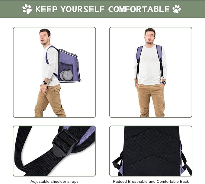 BAGLHER Cat Backpack Carrier, Mesh Pet Cat Carrier for Medium Small Dog Cat Puppy Kitten Bunny up to 18lbs, Dog Travel Backpack for Picnic Hiking Walking Cycling, Purple