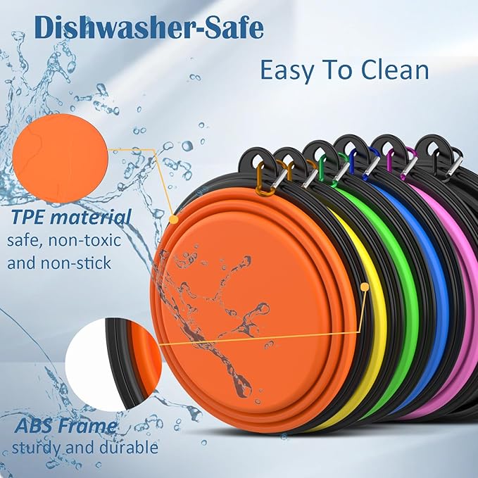 Collapsible Dog Bowls [2 Pack] 20 oz, Travel Dog Bowls, Pet Bowl Portable Foldable Water Food Feeding Dishes with Carabiner Clip for Traveling Hiking Walking-Green & Blue