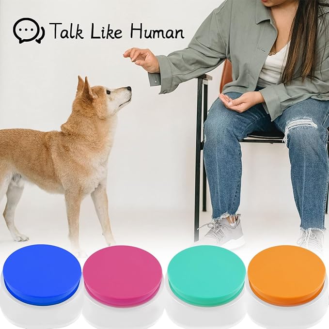 Pet Training Buttons, 4 Pack Recordable Communication Buttons with Anti-Slip Base, 30 Second Recording Time, Speech Learning Device for Dogs, Cats, Small Pets
