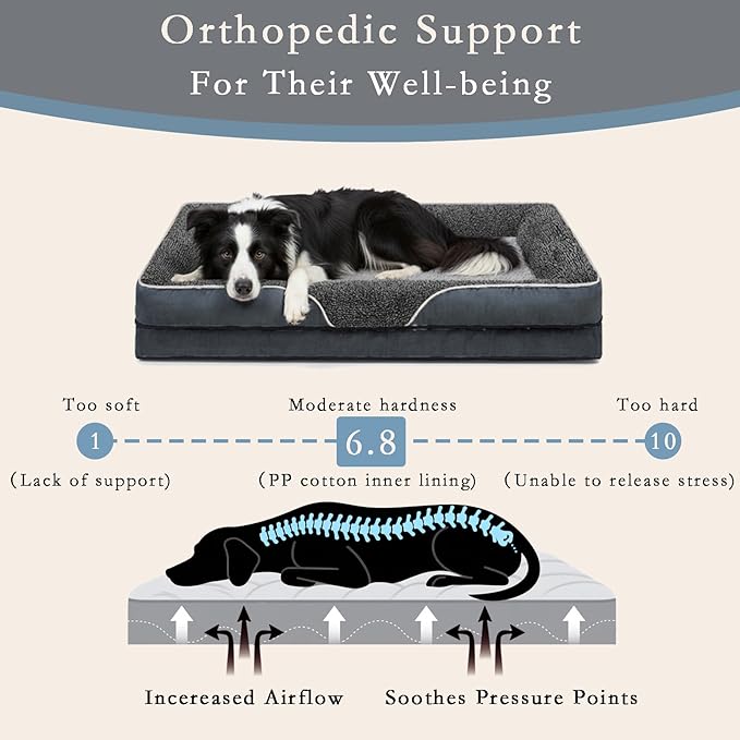 Orthopedic Dog Bed for Large Dogs, Waterproof Dog Bed with Memory Foam, Washable Pet Bed for Medium Sized Dog, Non-Slip Support for Joint Health .(Dark Green, Large)