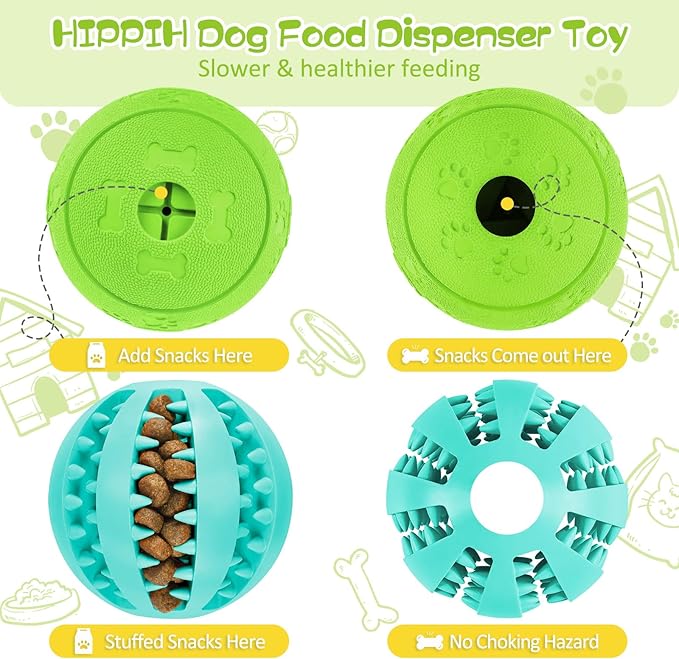 HIPPIH Dog Puzzle Toys 2 Pack, Dog Enrichment Toys for Large Dogs & Small Dogs, Puppy Balls for Treat Dispensing, Durable Balls for Teeth Cleaning/IQ Training/Chewing