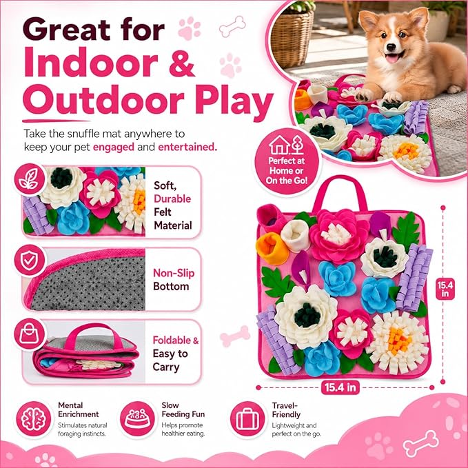 Snuffle Mat for Dogs Sniffing Feeding Mat for Small and Medium Breed Dogs and Cats Non-Slip/Portable/Durable Interactive Puzzle Pet Puppies Toys Encourages Natural Foraging Skills