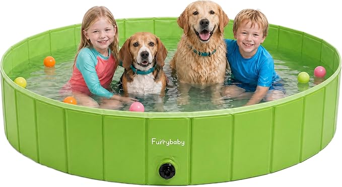 Foldable Dog Pool for Large Dogs 63", Hard Plastic Kiddie Pool for Dogs, Collapsible Dog Pool with Rigid PP Core, Non-Slip PVC, Durable Pet Bath Tub for Indoor/Outdoor Backyard, Green