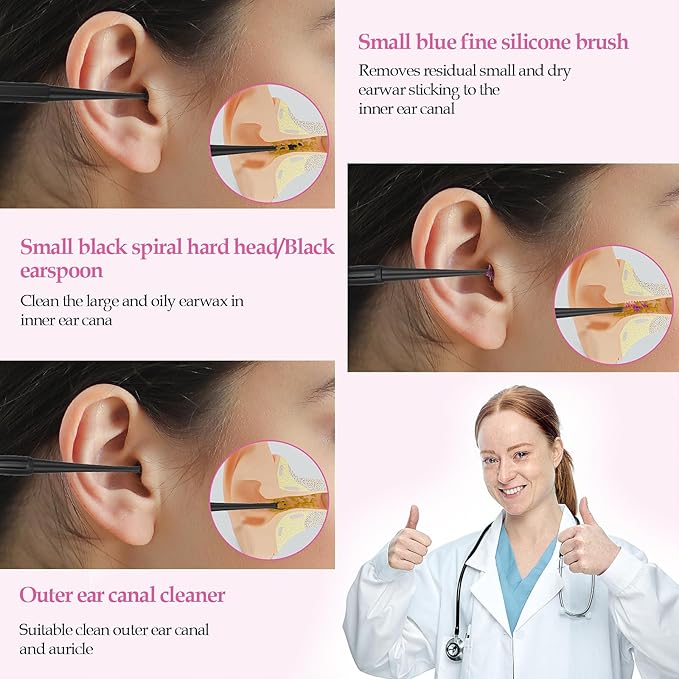 Gjinxi 12PCS Q-Grips Ear Wax Removal-Spiral Ear Wax Removal Tool, Reusable Earwax Removal Kit Safe Ear Cleaner, Soft Silicone Double Sided Head Ear Wax Removal Kits for Olders Adult Kids