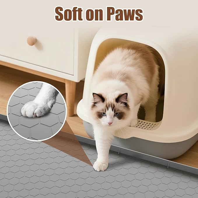 Cat Litter Mat, 34" X 22" Large Silicone Mat Kitty Litter Trapping Mat, Waterproof Silicone Pad, Soft on Kitty Paws, Urine-Proof, Easy to Clean, Non-Slip Floor Protector for Floor