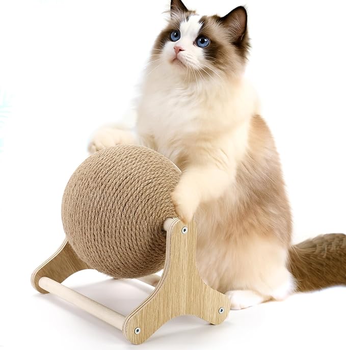 Outamateur Sisal Cat Scratcher Ball Toy with Stable Stand, Interactive Exercise Toy, Sisal Cat Scratching Ball for Small Pet Interactive Exercise and Play