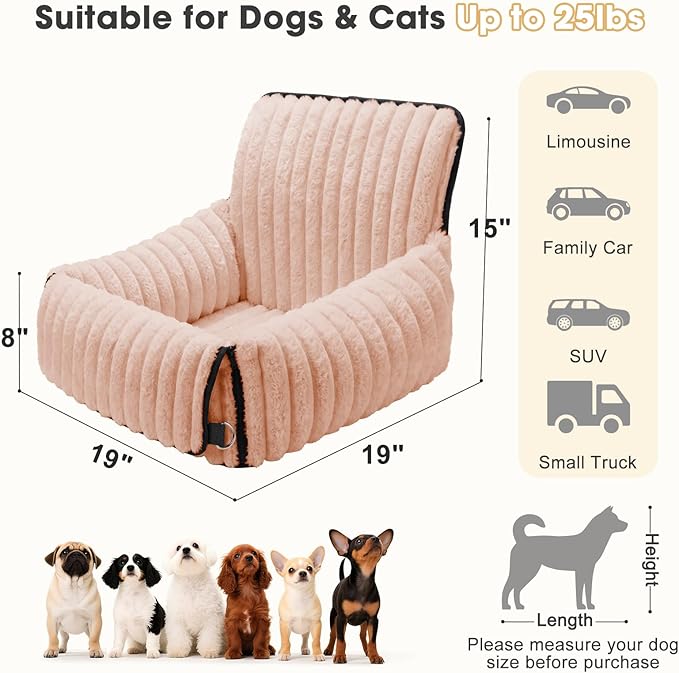 MIXJOY Dog Car Seat for Small/Medium Dogs up to 25 lbs, Multi-Functional Dog Carrier for Car with Detachable Washable Cover, Pet Travel Bed with Clip-On Safety Leash, Pink