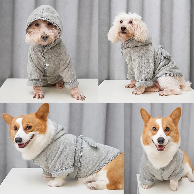 Dog Bathrobe, Microfiber Fast Drying Absorbent Hooded Bath Towel White for Puppy Small Medium Large Dog Cat (2XL, Gray)