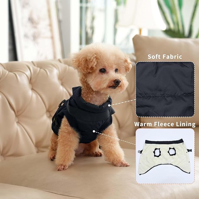JoyDaog Dog Jacket with Harness,Fleece Lined Warm Puppy Coat for Winter,Soft Windproof Small Dog Vest,Black M