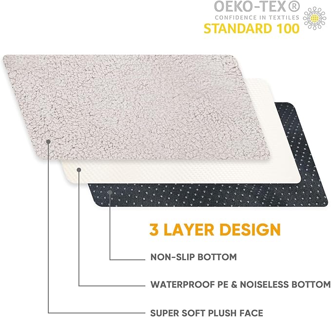 Sunheir Washable Large Dog Bed Covers Soft Plush Replacement, Waterproof Dog Bed Liner, Pet Bed Cover with Zipper 24x16x3 Inches, Grey, Cover Only