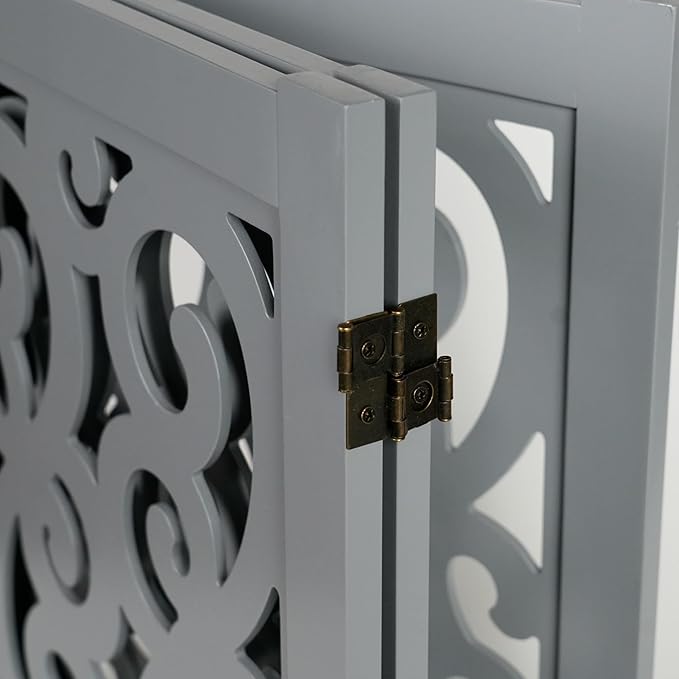 Ashfield & Harkness: 3-Panel Pet Gate - Scroll Grey - Wooden Foldable Freestanding Fence, Small Dogs & Puppy, 48 x 19.3, Indoor-Doorway-Halls-Stairs