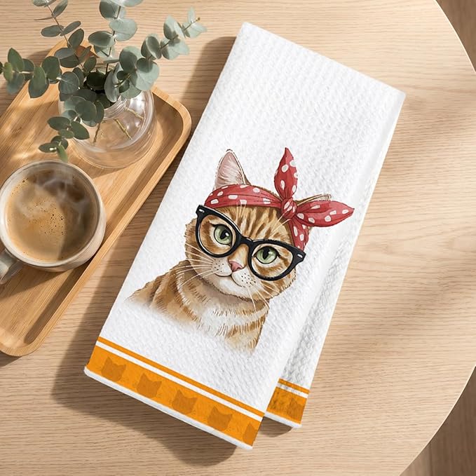 Hanamiya Na 4 Pcs Funny Cat Kitchen Hand Towels 24x14 Inch, Cute Hand Towels for Home Kitchen Bathroom Farmhouse Decor, Cat Mom Lover Lady Gifts for Women Friend Grandma