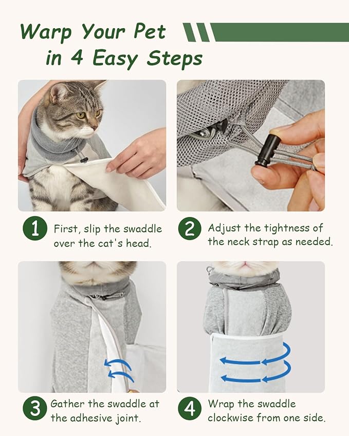 Cat Wrap Grooming Bag for Cutting Nails Washing Holder Restraint Nail Clipping Trimming Swaddle Burrito Helmet Sling Immobilizer Calm and Cozy Animal Cuts Covers Bath Hammock Bubble