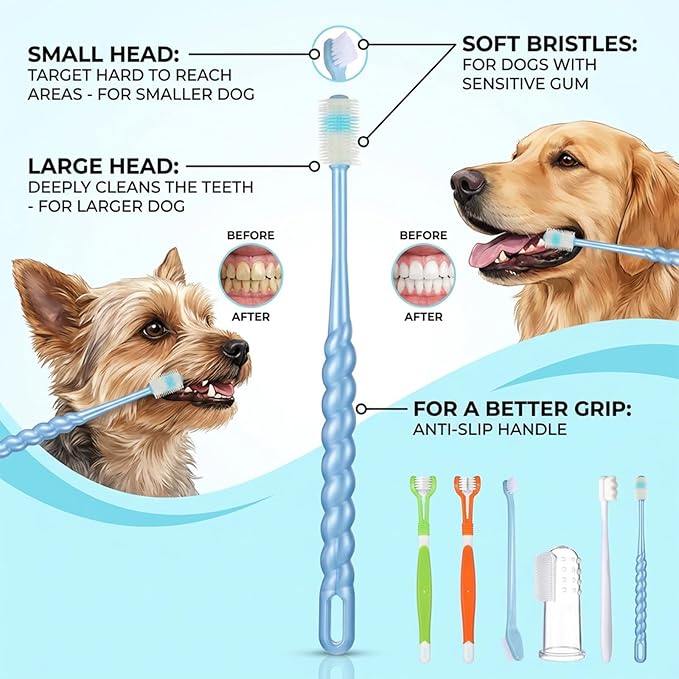 10 Pcs Dog Toothbrush Finger Dog Tooth Brushing Soft Triple Head Double Head Dogs 360 Finger Silicone Toothbrush Multi-Angle Dental Cleaning Brushes for Dogs Kitten Cat Pet Dental Cleaning
