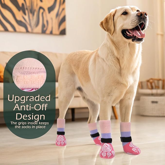 EXPAWLORER Anti Slip Dog Socks to Prevent Licking Paws, Dog Shoes for Hot Pavement, Dog Booties for Hardwood Floors, Dog Boots & Paw Protectors with Grippers for Small Medium Large Senior Dogs M