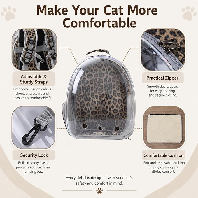 Expandable Cat Carrier Backpack for Cats & Dogs, Bubble Window Pet Travel Backpack with Breathable Mesh, Anti-Collapse Structure, Side Door, Safety Leash, for Vet Visits, Hiking, Outdoor, Animal