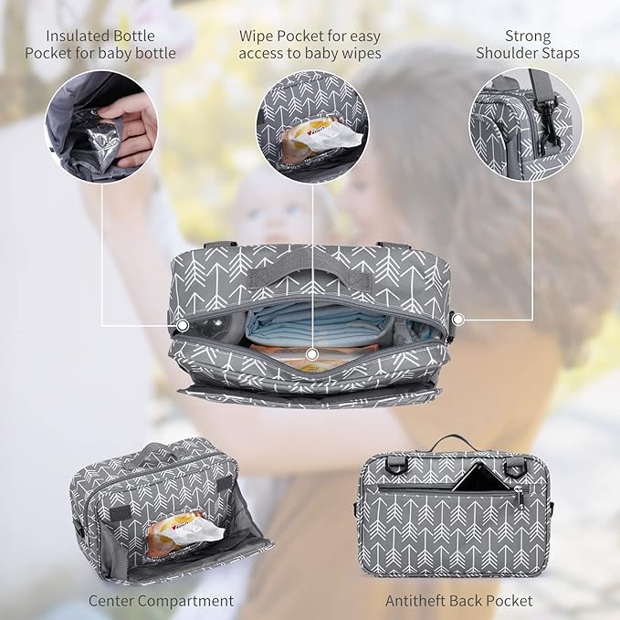GOGOSO Universal Stroller Caddy Accessories All-in-One Baby Organizer with Insulated Pocket,Capacity for Diapers, Toys & Snacks, Dark Gray
