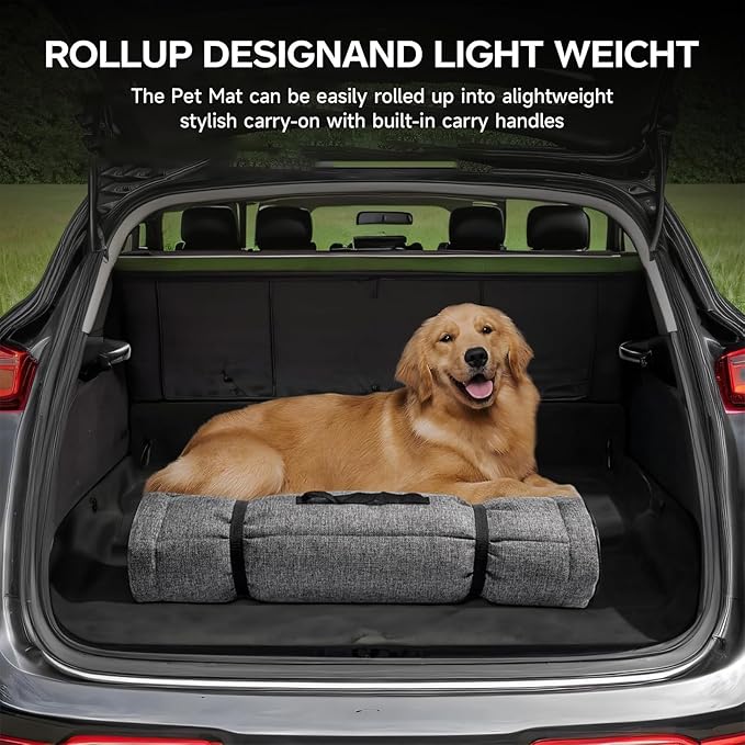 Camping Dog Bed Mats, Rollup Outdoor Dog Bed for Medium Large Dogs, Portable, Foldable, Machine Washable Pet. Bed Mat for Indoor Use 42” * 28” Grey