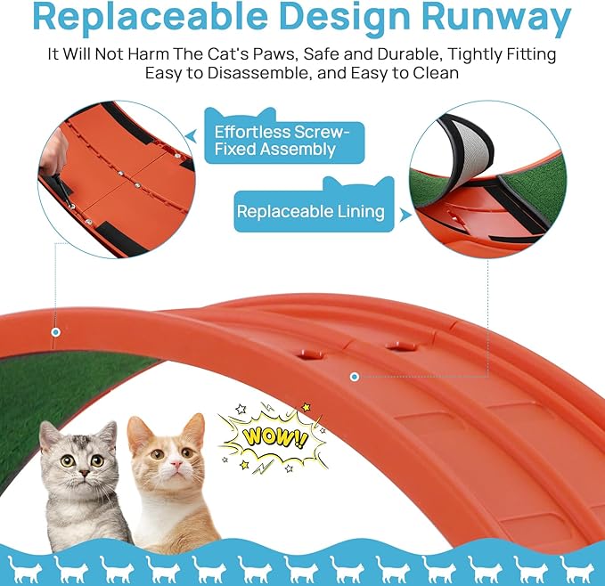 Cat Exercise Wheel, 39.4 Inch Indoor Treadmill for Cats with Carpeted Runway, Screw-Fixed Assembly for Easy Setup, Silent & Safe Fitness Equipment for Most Cats