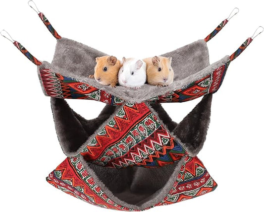 3 Tier Guinea Pig Cage Accessories,Ferret Rat Hammock,13.7x13.7 Inches, Pet Cage Hanging Bunkbed Hammock for Small Animals,Guinea Pig,Ferret,Kitten,Squirrel, Chinchilla, Rat,Parrot
