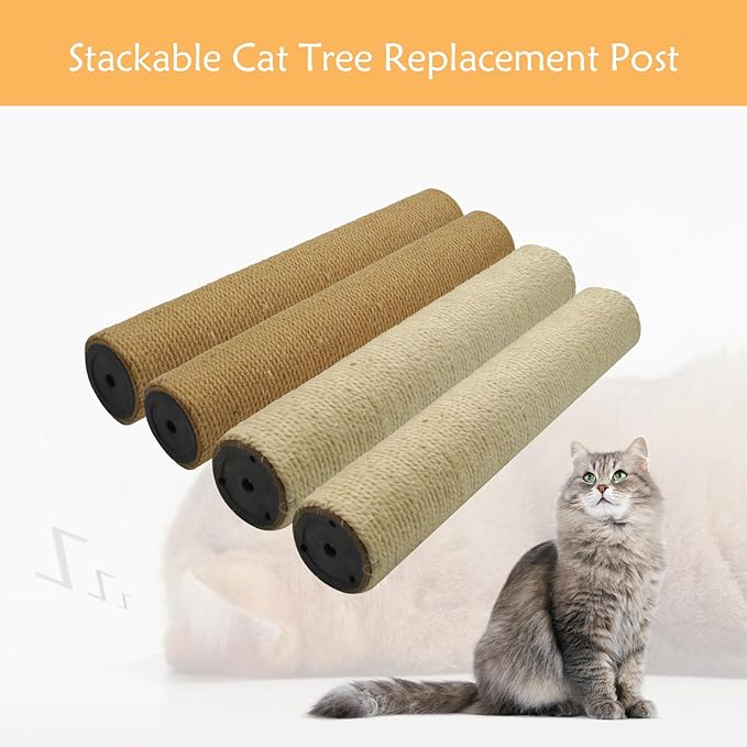 2 Pcs Cat Scratching Post Replacement for Indoor 15.7 x 3.1 Inches Cats Tree Replacement Parts Natural Sisal Cat Scratch Posts Refill Pole Part with M8 Screws Spare Cat Furniture Accessories