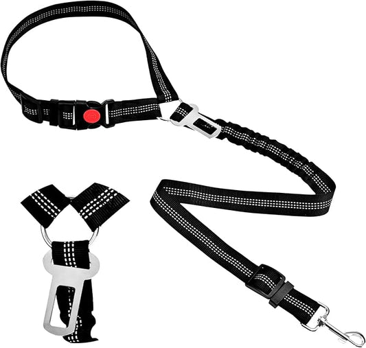 Headrest Dog Car Safety Seat Belt-Easy to Use, Dog Seat Belt with Military-Grade, Seatbelt Adjustable - Car Leash with Elastic Bungee & Reflective Safety Tether(Black)