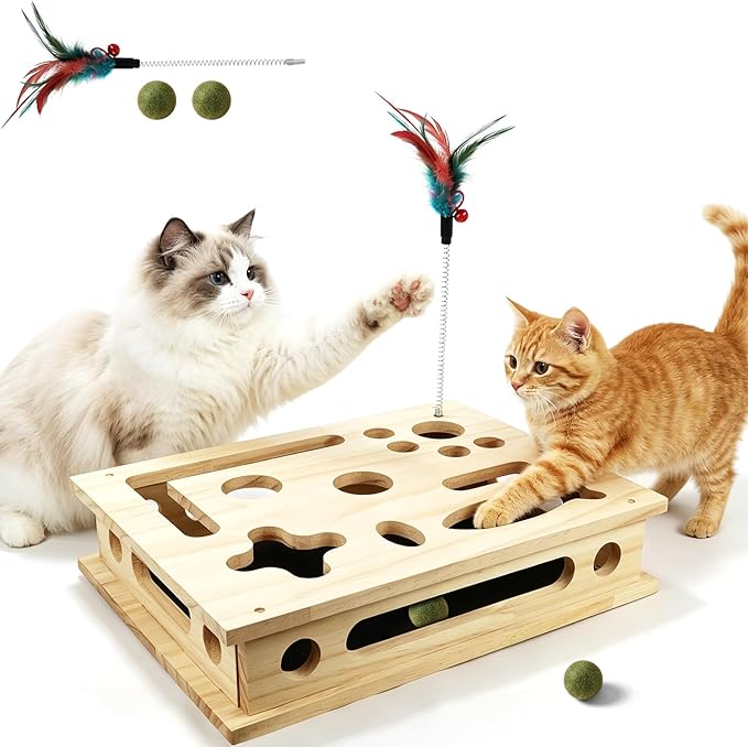 Cat Nail File Scratcher with Sandpaper Stress-Free Alternative to Trimming Nails, 2026 New Cat Scratch Puzzle Enrichment Box, Advanced Claw Saver Box for Cats with 1 Teaser Wand and 2 Catnip Balls
