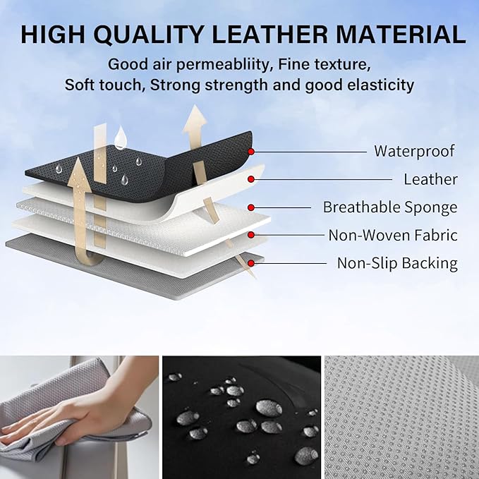 Coverado Car Seat Covers, Front Seat Covers for Car, Leather Seat Covers Waterproof Car Seat Protectors Universal Fit for Most Cars SUV Trucks (Black-White)